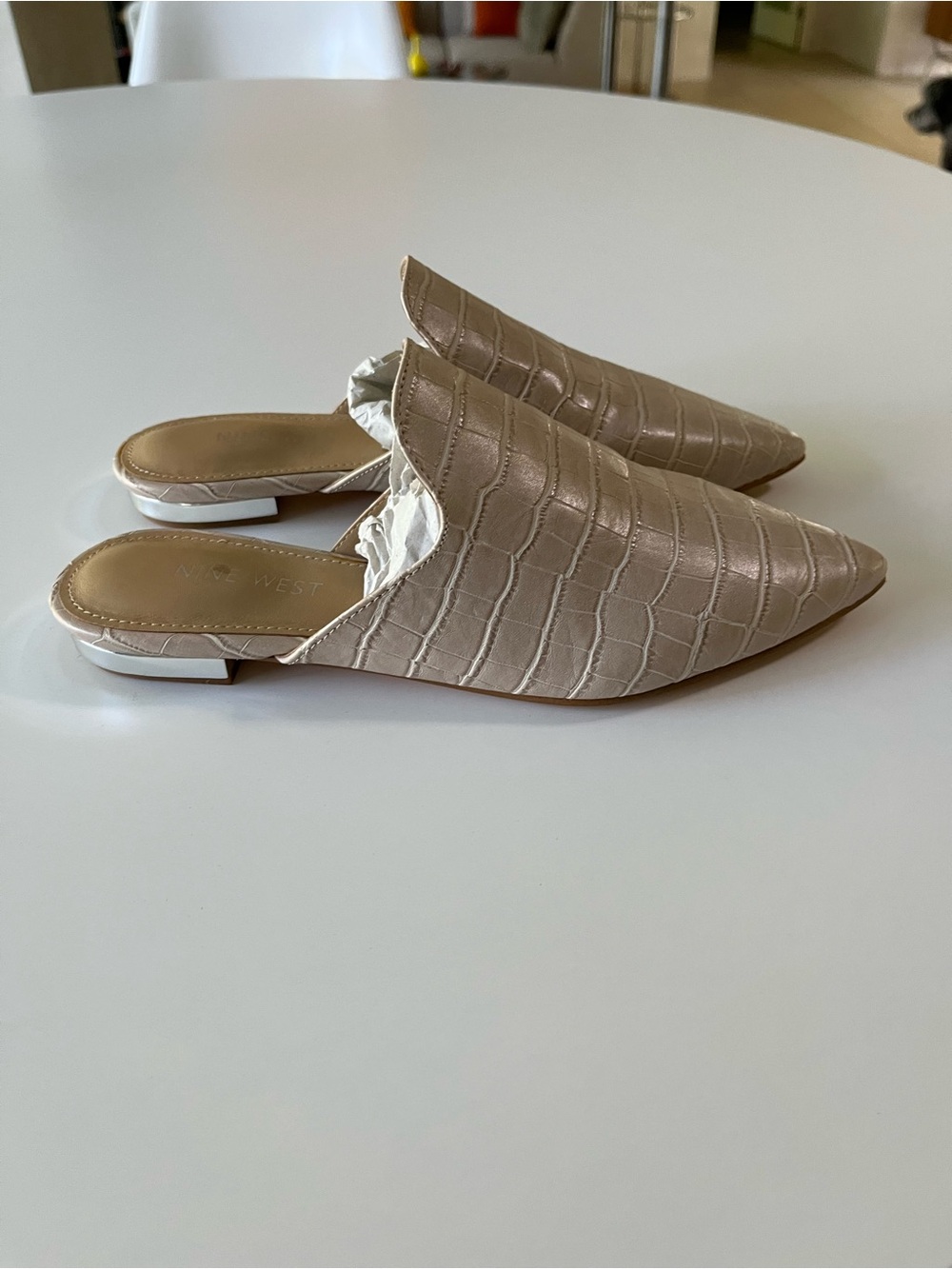 Nine West Croc-Embossed Cream Slip-On Mule